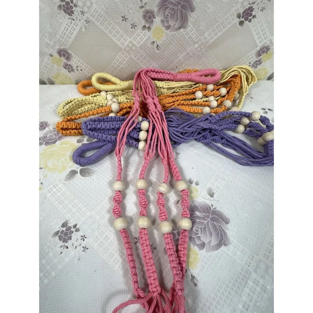 Medium macrame cotton plant hanger. Set Of 4 Orange Yellow Purple Pink